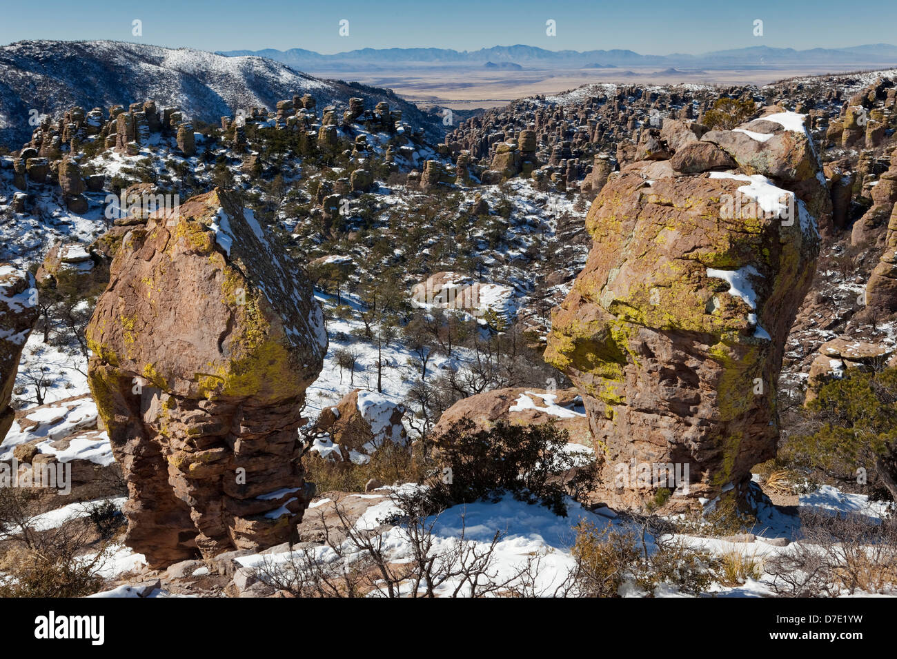 Land of the Standing-Up Rocks, Volcanic Rhyolite Deposition, Chiricahua National Monument, Arizona Stock Photo
