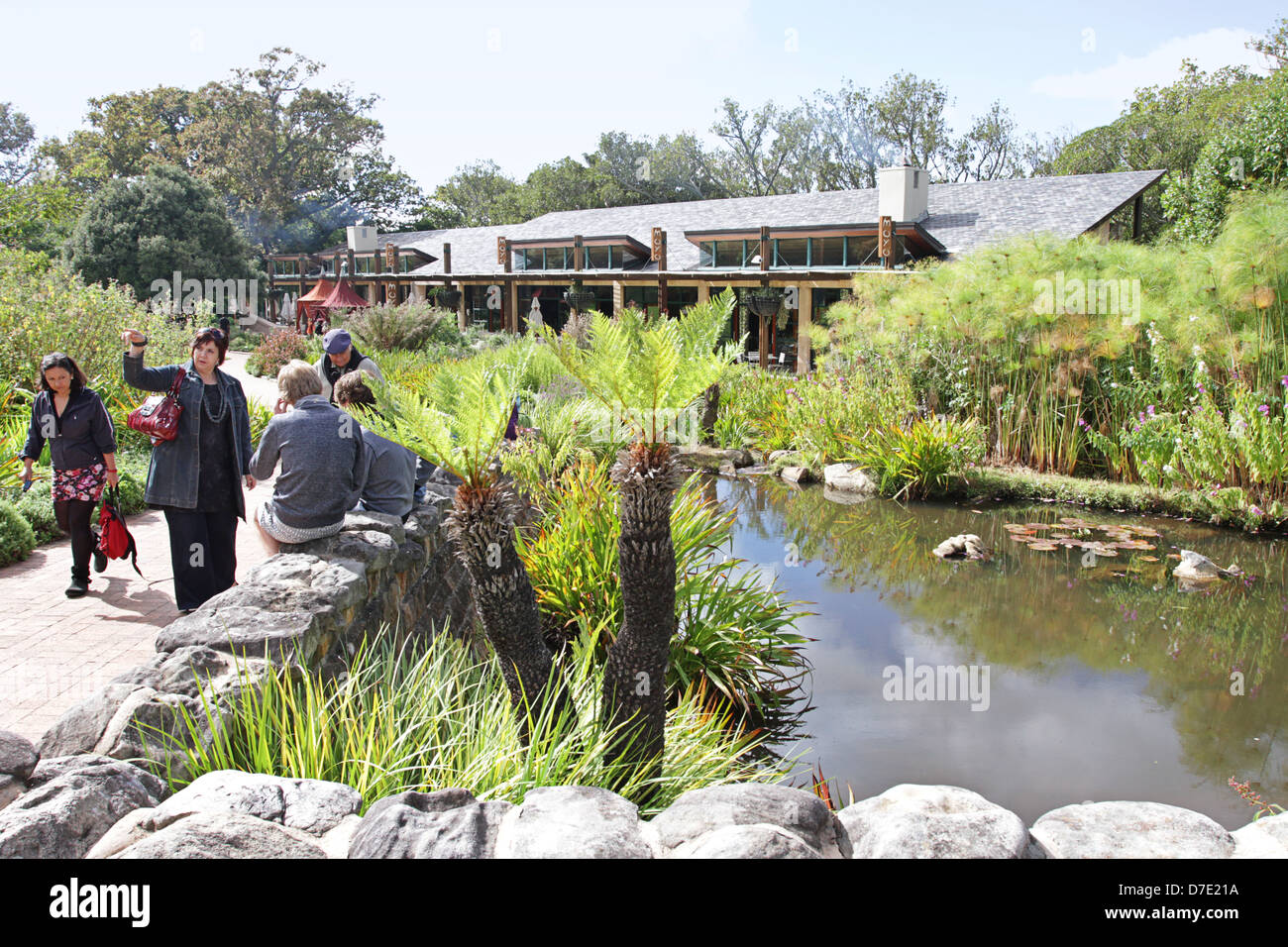 People outside Moyo Restaurant at the beautiful Kirstenbosch Gardens in Cape Town, South Africa Stock Photo