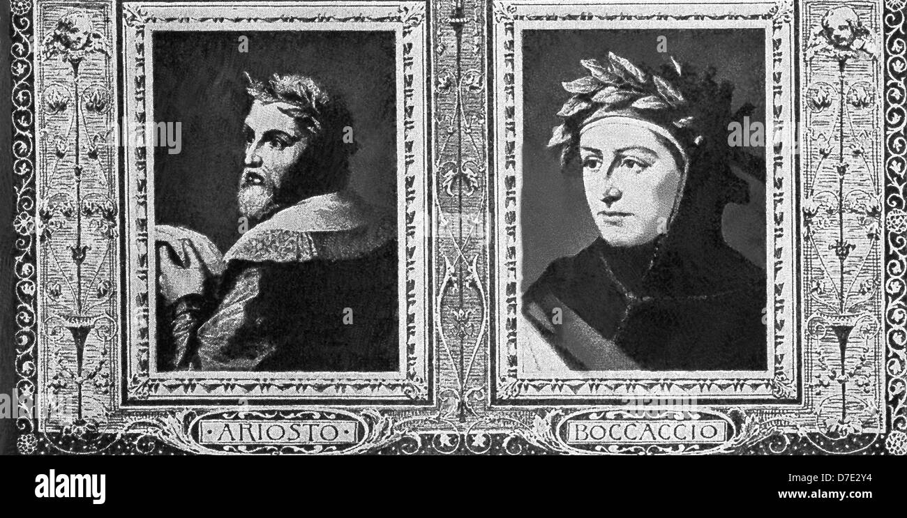 Italian authors: Ludovico Ariosto (1474–1533; wrote Orlando Furioso), and Giovanni Boccaccio (1313–1375; wrote Il Decameron). Stock Photo