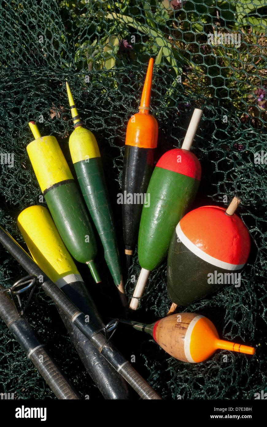 A selection of vintage freshwater pike fishing floats Stock Photo