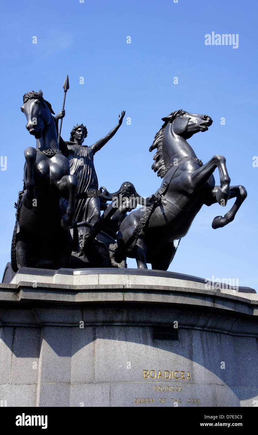 Statue of Queen Boudica, who led a revolt against the Romans in AD60, at Westminster Bridge, London, England Stock Photo