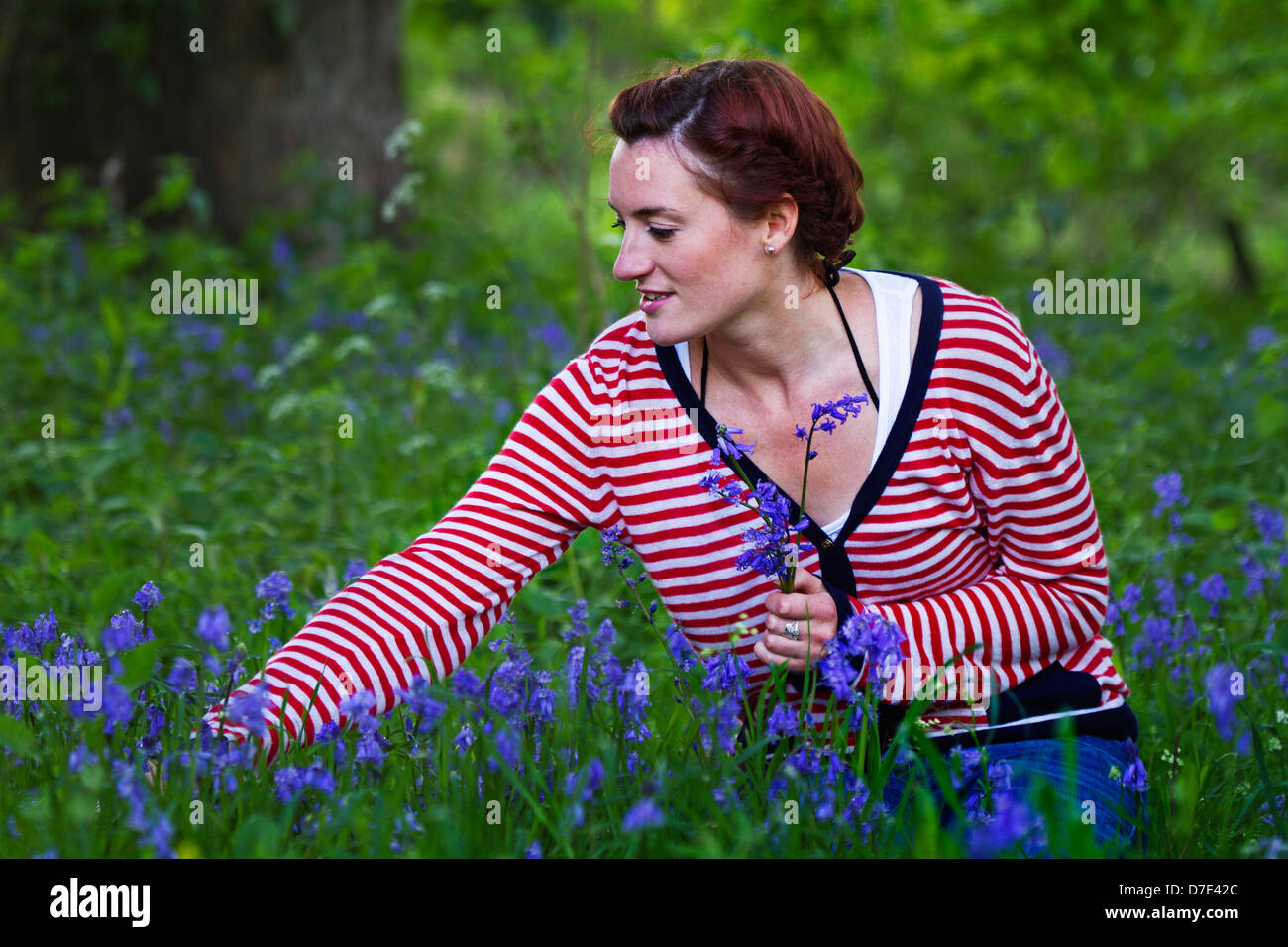girl picking wild flowers Stock Photo Alamy