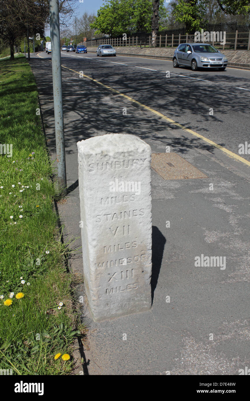 Mile stone marker at Hampton, Middlesex, England, UK Stock Photo Alamy