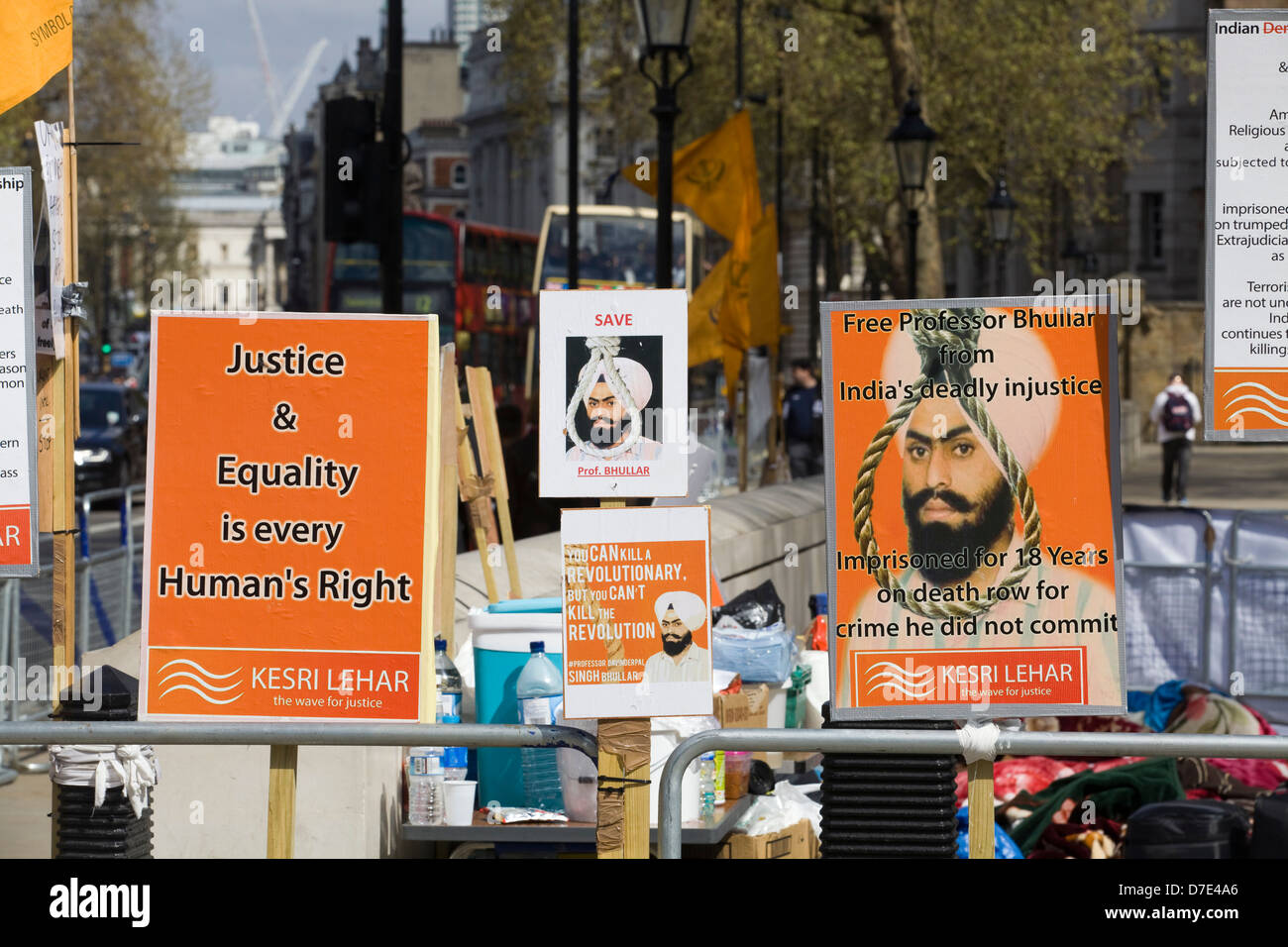 Protest outside 10 Downing street London to free Professor Bhullar from India's deadly Justice Stock Photo