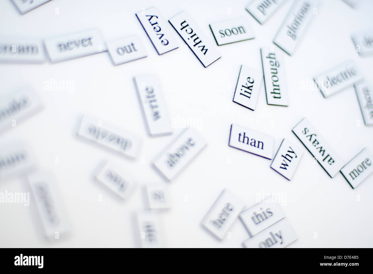 Bunch of random English words. Studying English and training brain. Stock Photo