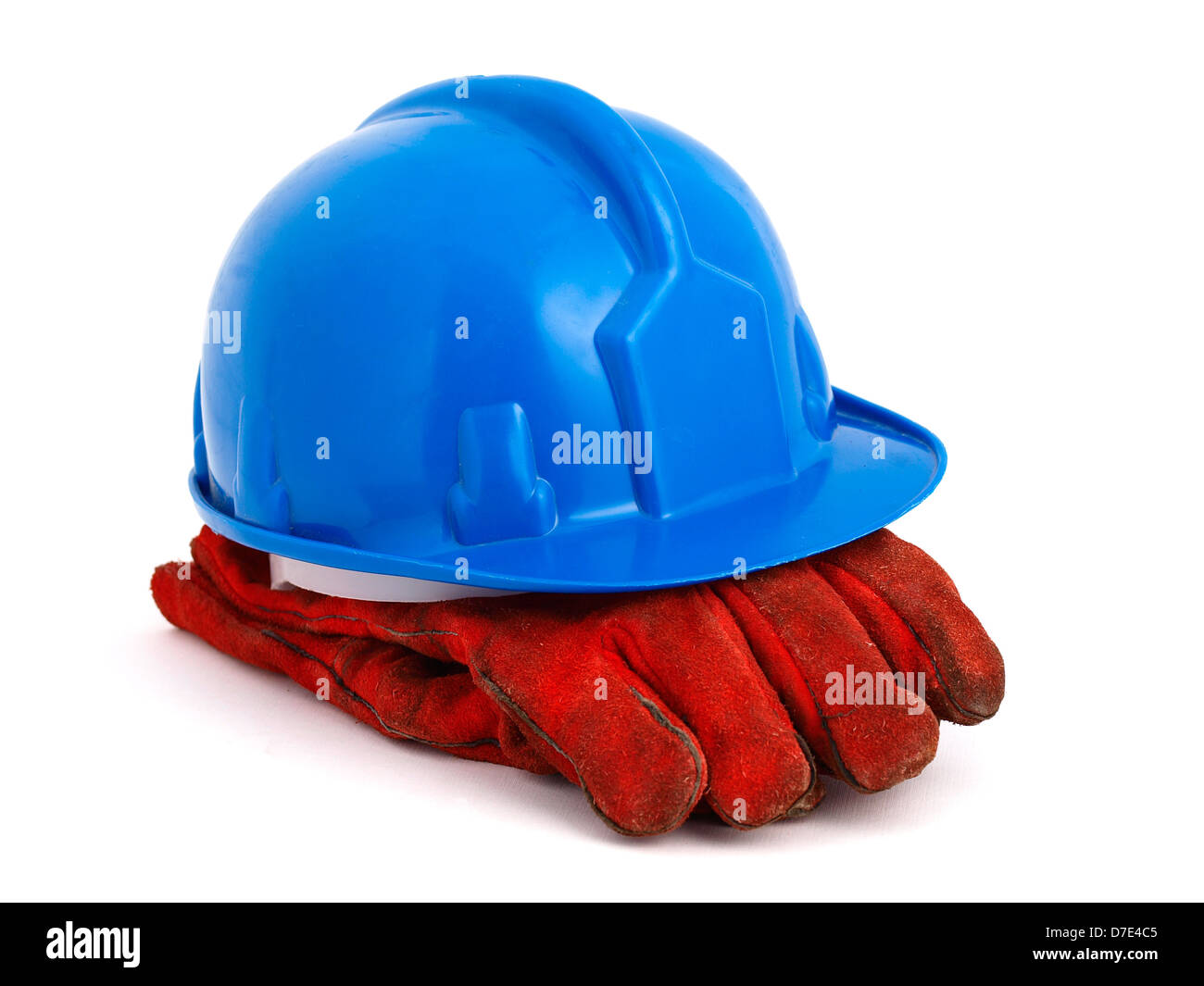 Safety helmet and gloves isolated on white background Stock Photo