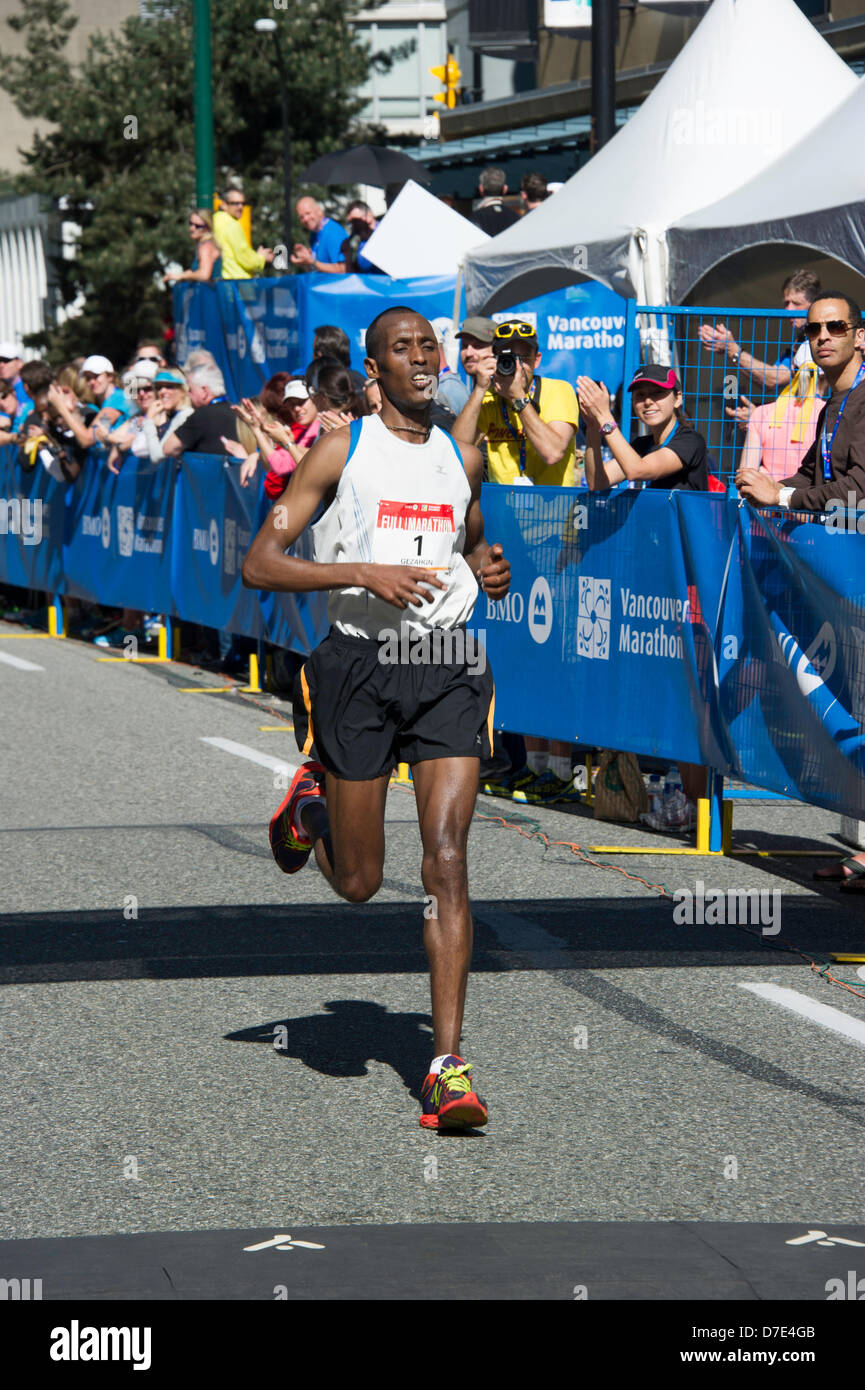 Vancouver, Canada. 5th May 2013. Gezahbn Eshetu of Ethiopia coming in third at  the 2013 BMO 42th Annual Vancouver Marathon  at  Vancouver British Columbia Canada on May 5 2013 . Photographer Frank Pali/Alamy Live News Stock Photo