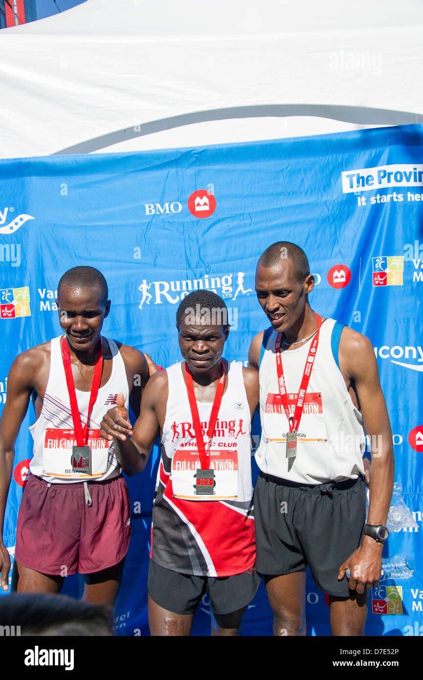Vancouver, Canada. 5th May 2013. Top three runners on the left Benard Onsare (KEN/CAN 2nd) in