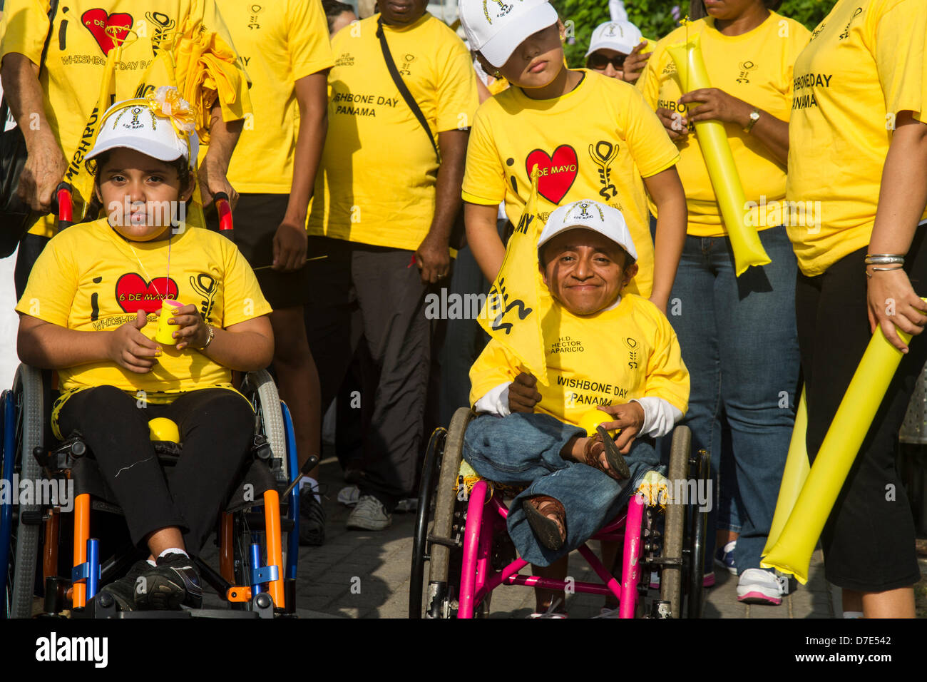 Panama City, Republic of Panama. 5th May 2013. A parade on Panama City, Republic of Panama to help getting awareness about brittle bone disease, a congenital bone disorder. The condition, or types of it, has had various other names over the years and in different nations. Among some of the most common alternatives are Ekman-Lobstein syndrome, Vrolik syndrome, and the colloquial glass-bone disease. The name osteogenesis imperfecta dates to at least 1895[18] and has been the usual medical term in the 20th century to present. Credit:  Humberto Olarte Cupas / Alamy Live News Stock Photo