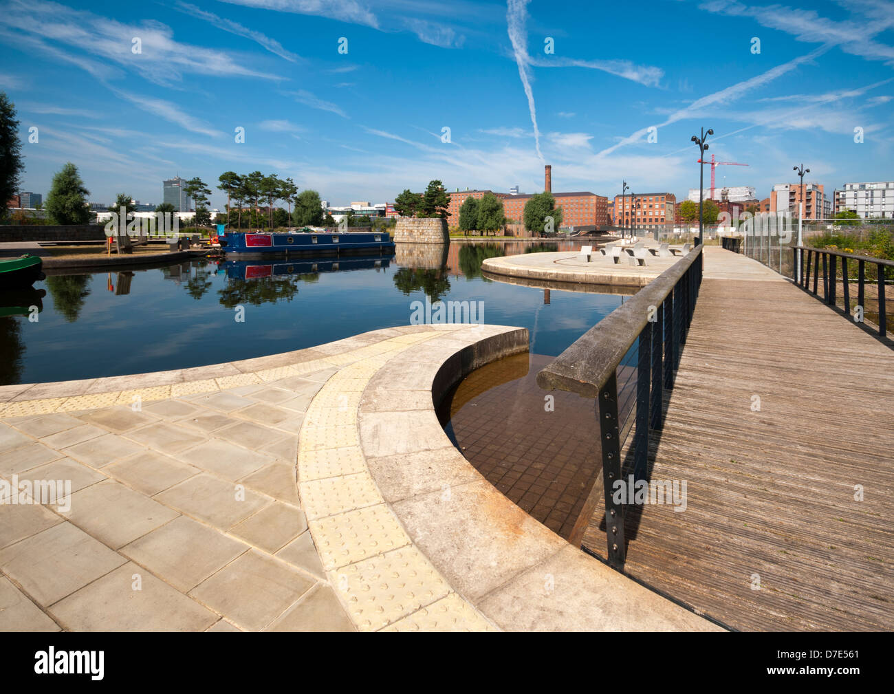 Swing bridge at the Cotton Field Park marina, New Islington, Ancoats, Manchester, England, UK Stock Photo