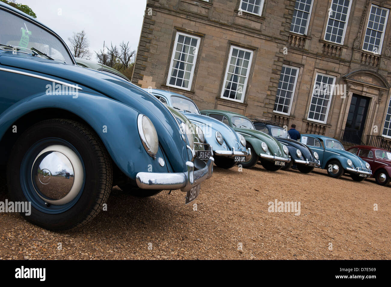 Vintage VW Beetle cars parked outside Standford Hall. Leicestershire, England Stock Photo