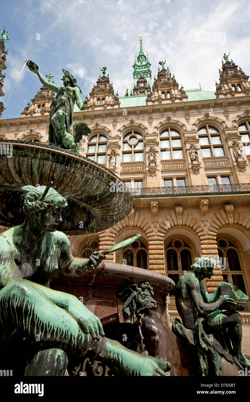 Statue and Hygieia Fountain in the courtyard of Hamburg's Town Hall, Free and Hanseatic City of Hamburg, Germany, EuropeFree and Stock Photo