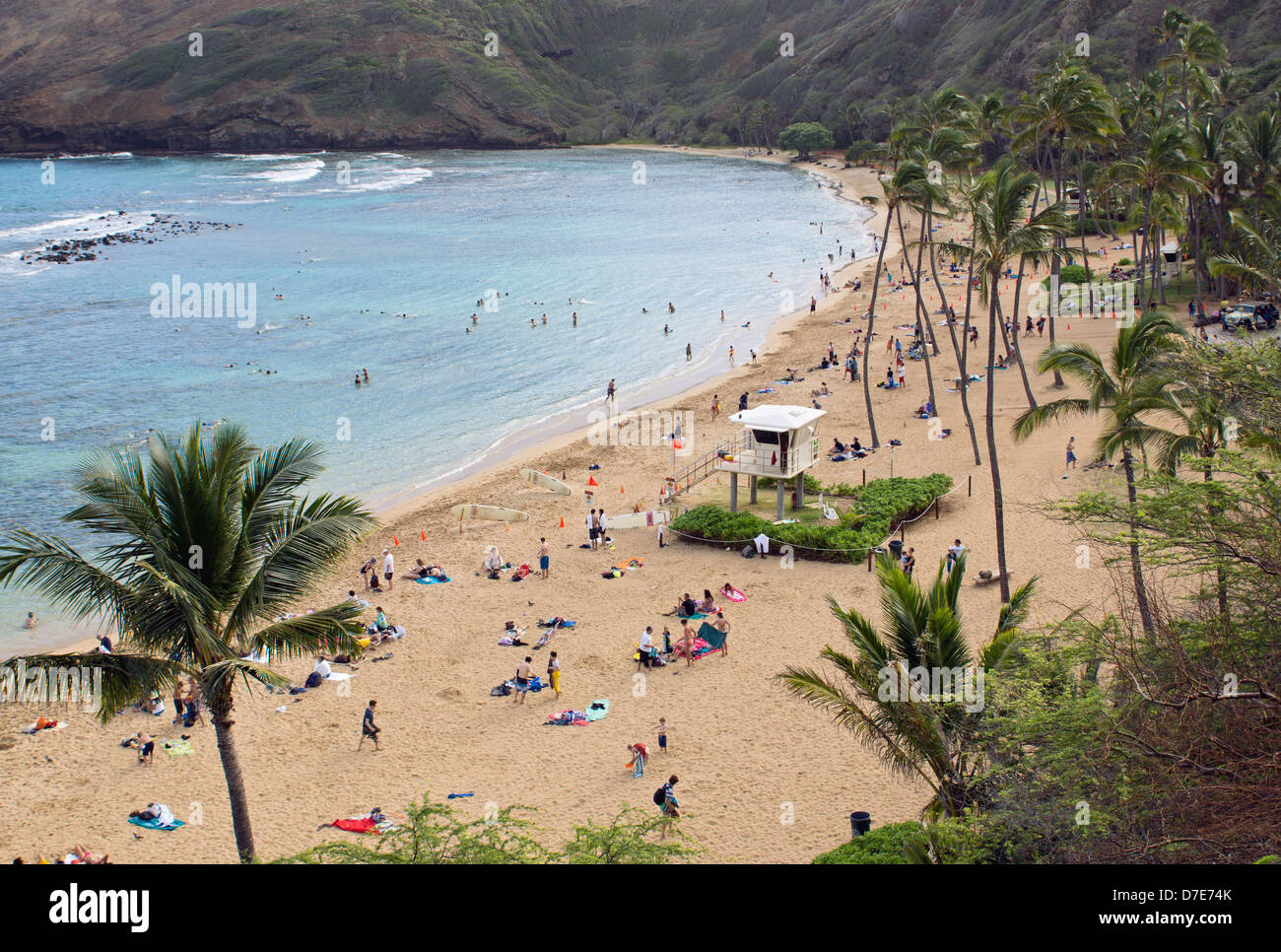 Hanauma Bay on the island of Oahu; this spot is very popular for snorkeling. Stock Photo