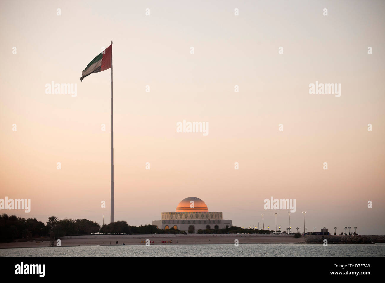 giant flag pole and the Abu Dhabi Theatre, Abu Dhabi, United Arab Emirates, Asia Stock Photo