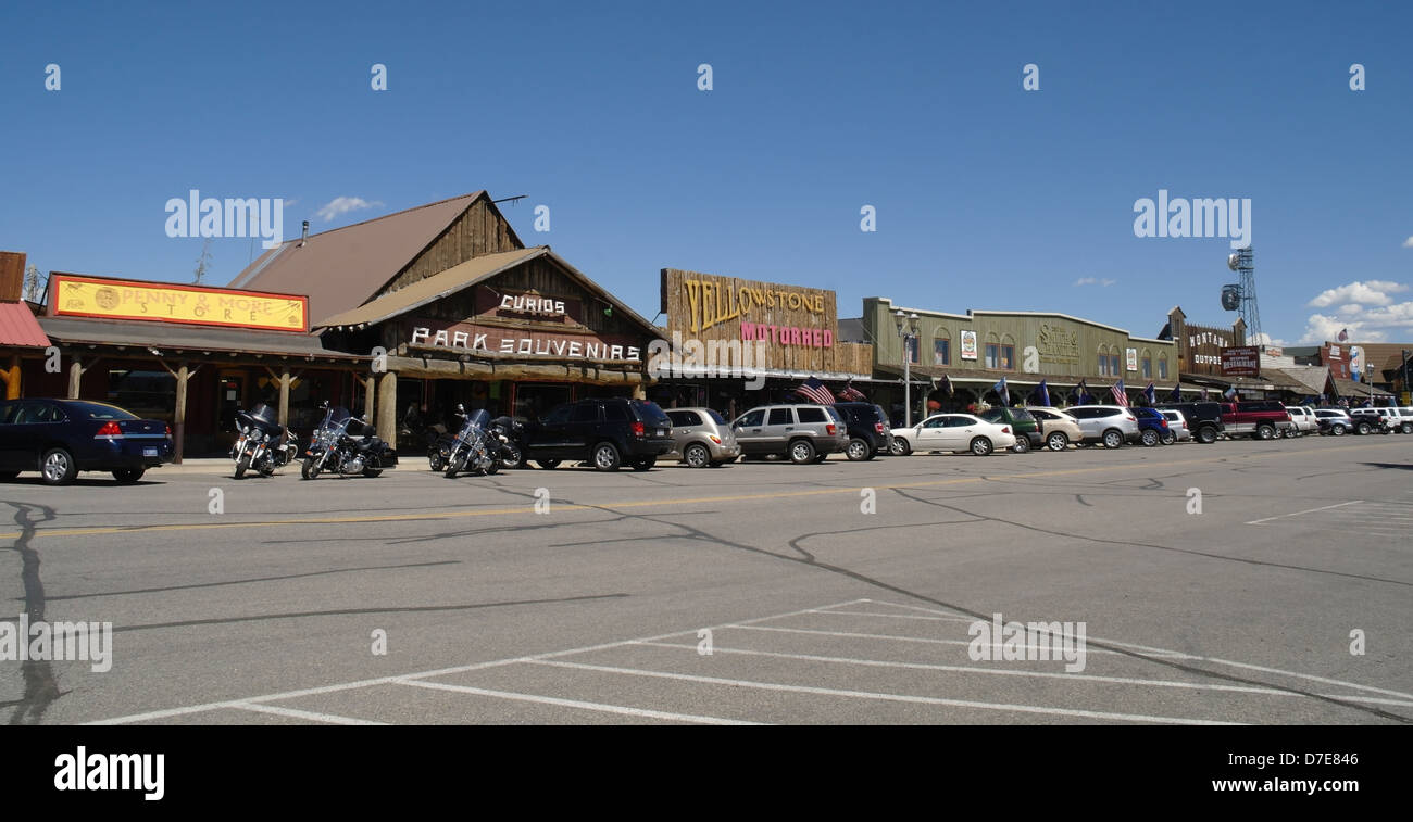 Blue sky view, from Yellowstone Police Department, cars, motorbikes