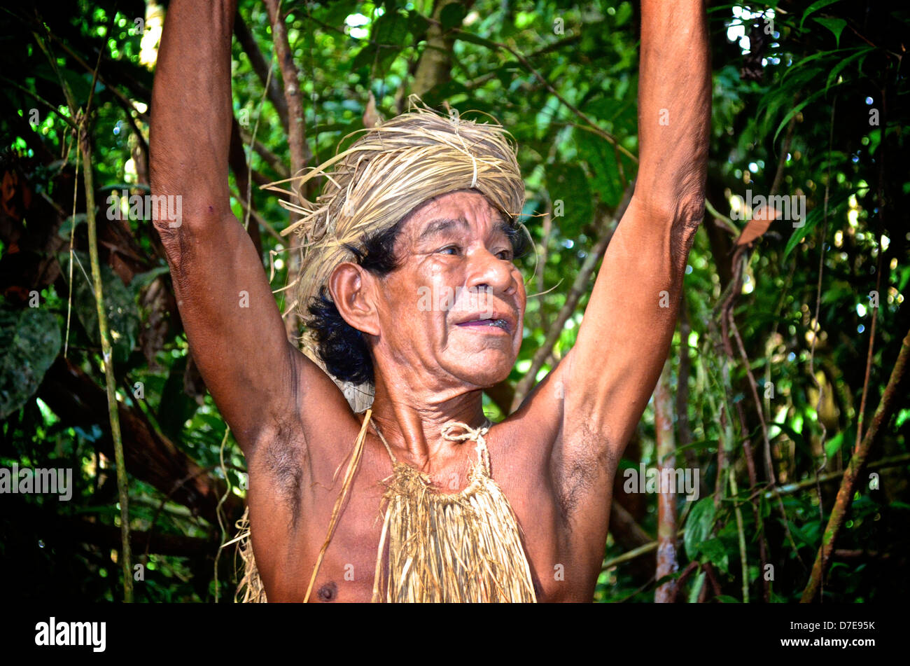 A member of the Yagua tribe in the Amazon rain forest near Iquitos, Peru Stock Photo