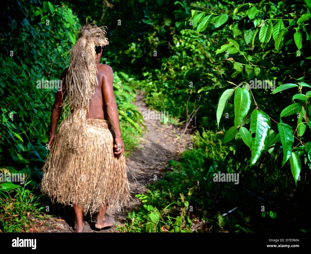 A member of the Yagua tribe in the Amazon rain forest near Iquitos, Peru Stock Photo