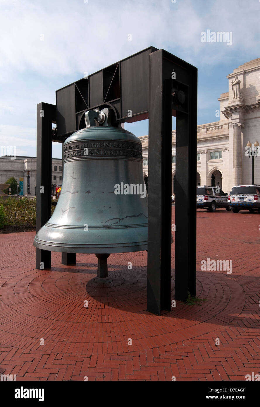 The "other" Liberty Bell outside of Union Station in Washington DC Stock Photo