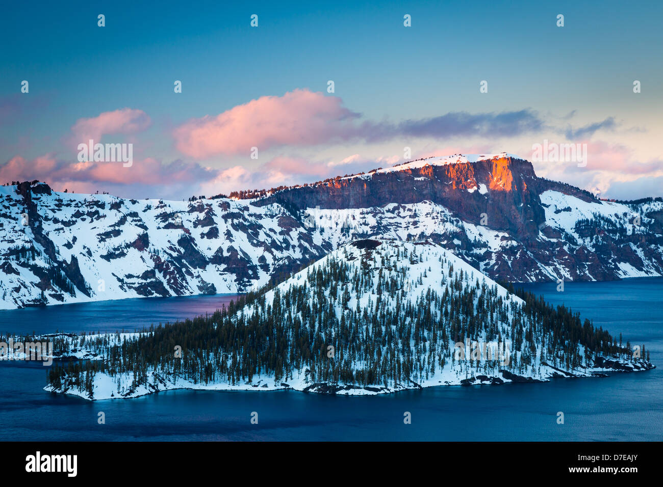 Crater Lake National Park, located in southern Oregon, during winter Stock Photo