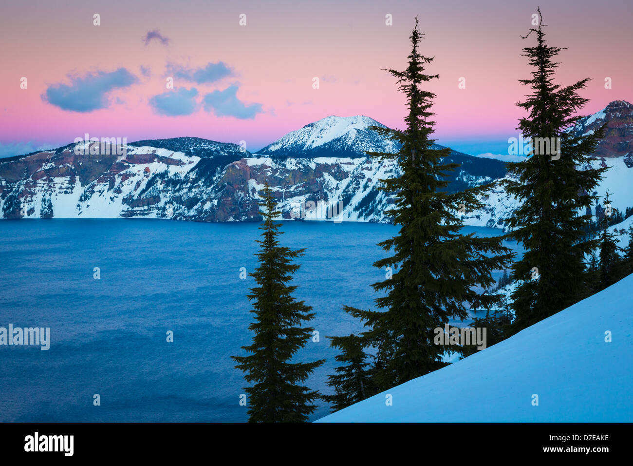 Crater Lake National Park, located in southern Oregon, during winter Stock Photo