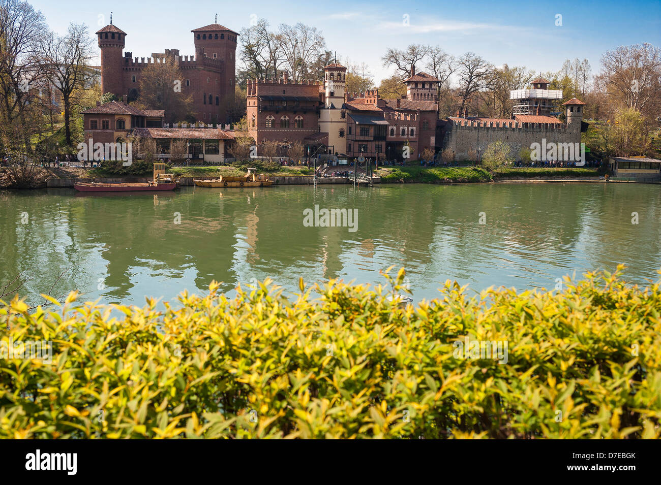 Europe Itay Piedmont Turin reconstruction of the medieval village overlooking the river Po Stock Photo