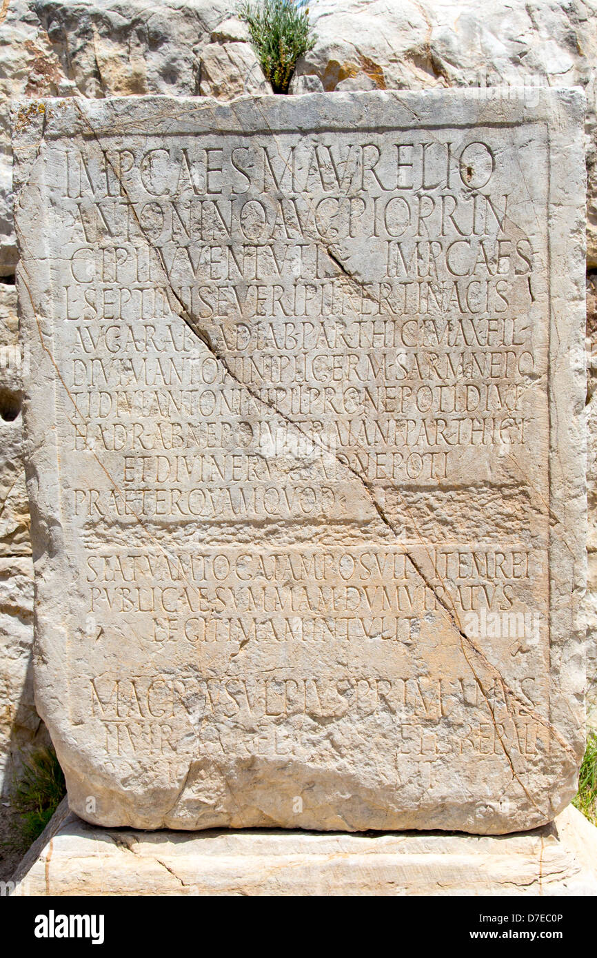 Roman inscription at the Ruins of Bulla Regia near Jendouba Tunisia Stock Photo