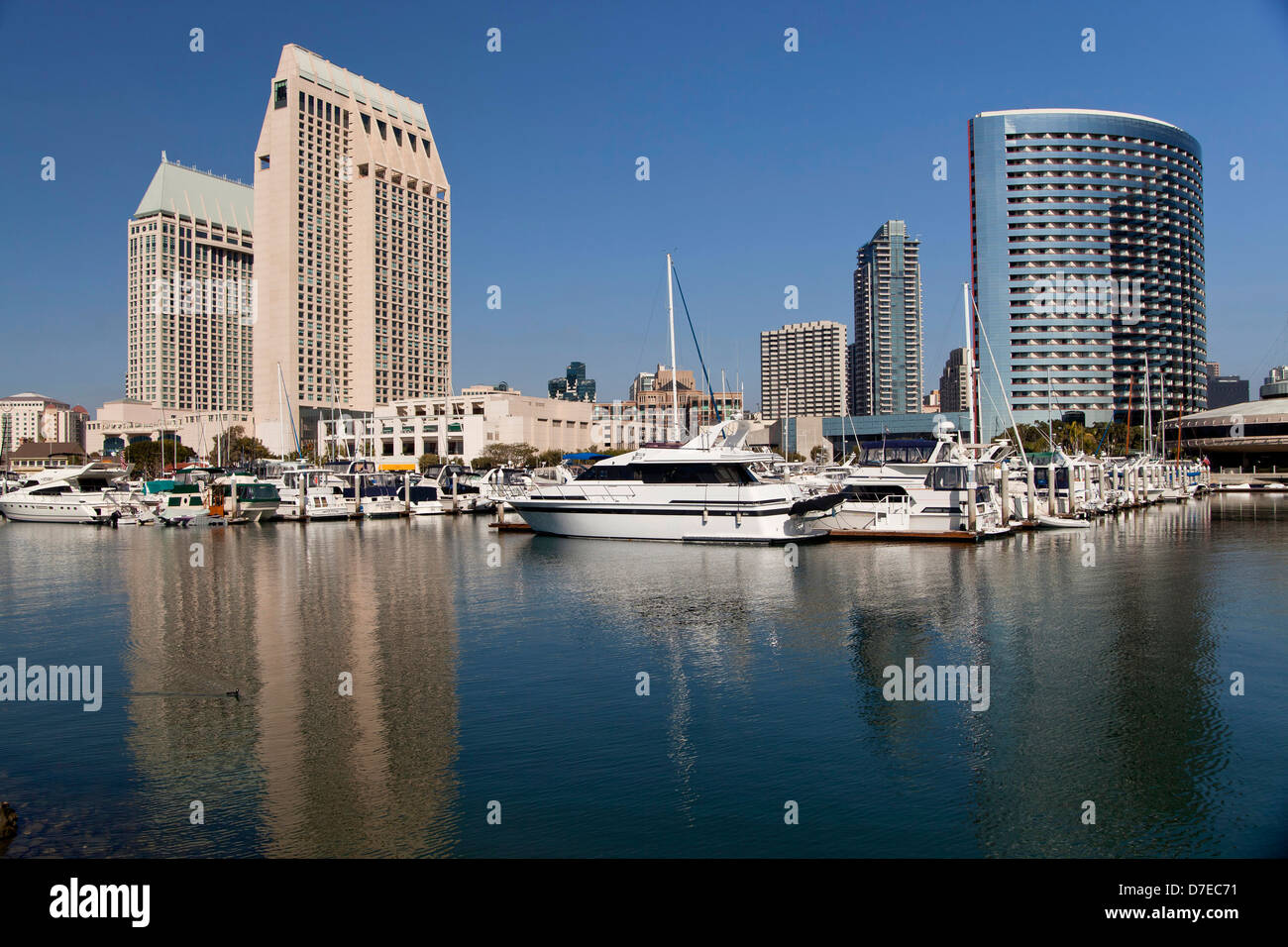 Marina and hotels Marriott Marquis & Marina and Manchester Grand Hyatt in San Diego, California, United States of America, USA Stock Photo