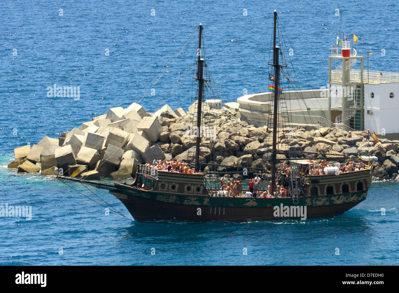 Party goers kick off the week long Gay Pride celebrations, on the 'men only VIP boat trip'. Stock Photo