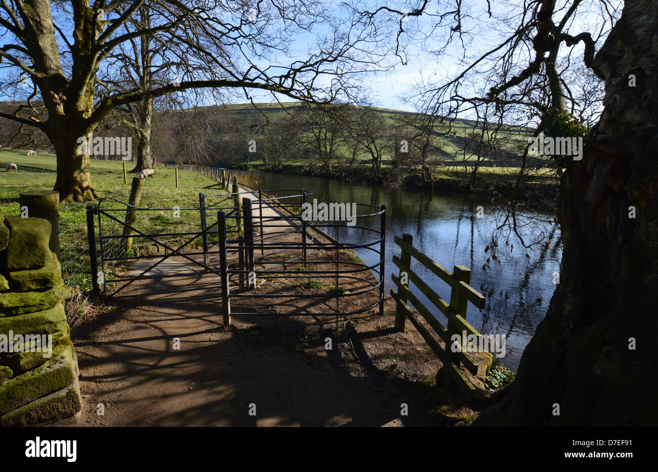 Metal Kissing Gate by the River Wharfe near Burnsall on the Dales Way Long Distance Footpath Wharfedale Yorkshire. Stock Photo