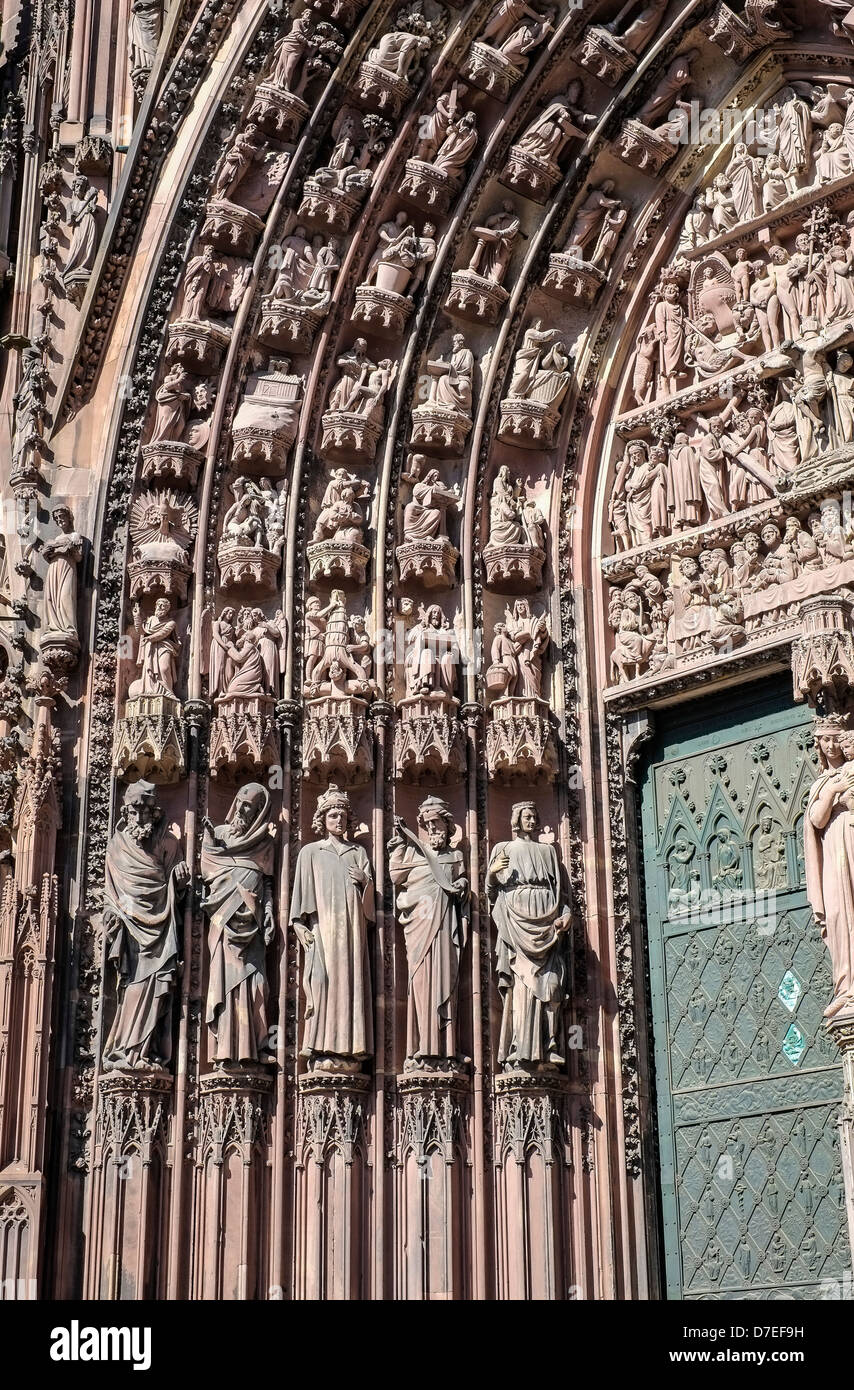 Strasbourg, NotreDame gothic cathedral 14th century, jamb statues of