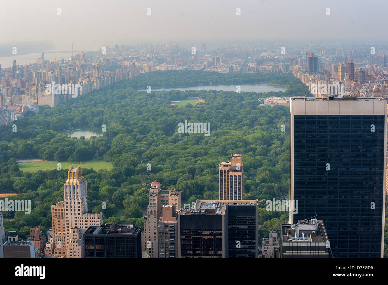 An elevated view of Central Park New York City. Stock Photo