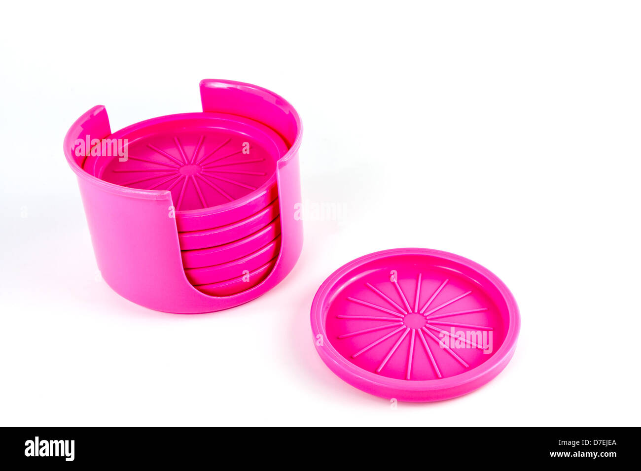 Pink plastic glass plates Stock Photo