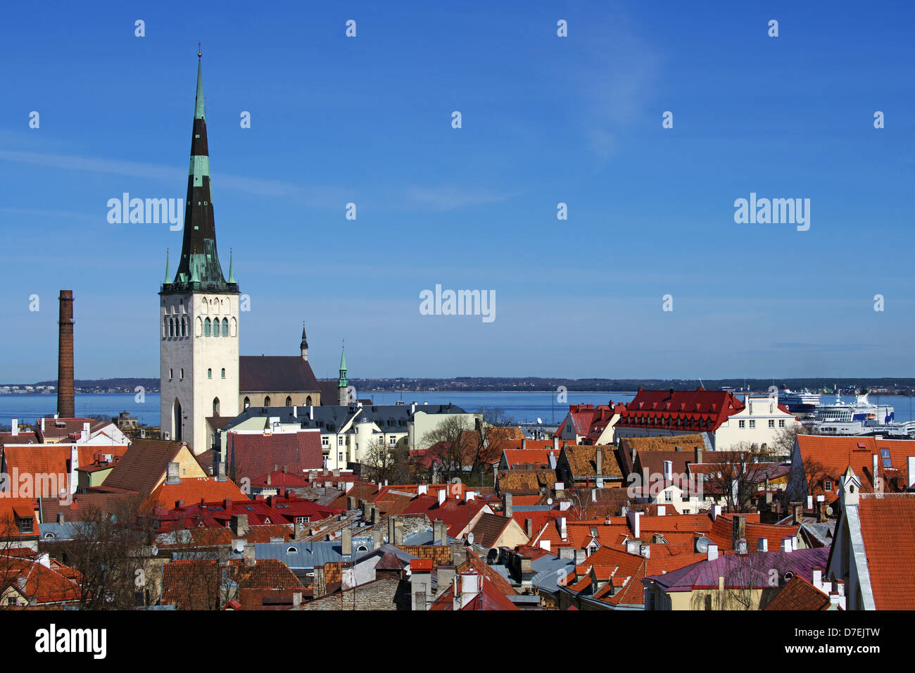 Tallinn, roofs of old city and the blue sky Stock Photo
