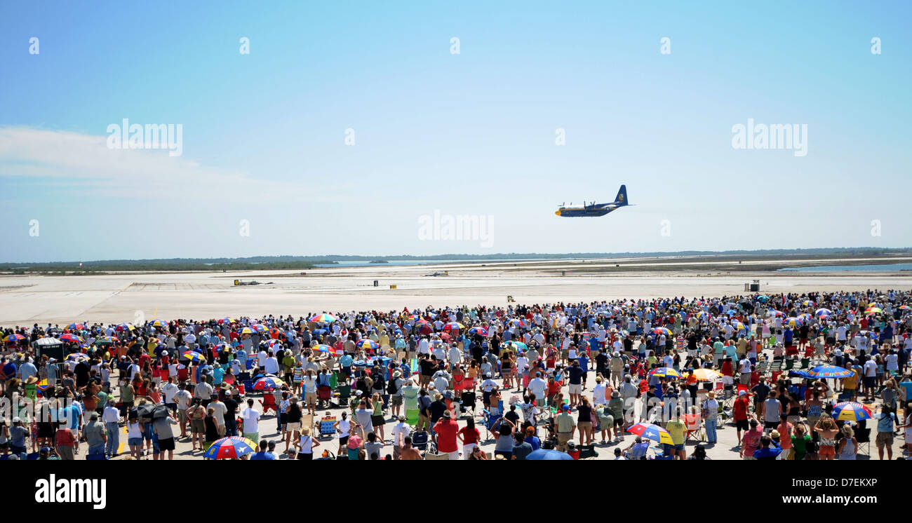 The Blue Angels C-130 flies over Boca Chica Field. Stock Photo