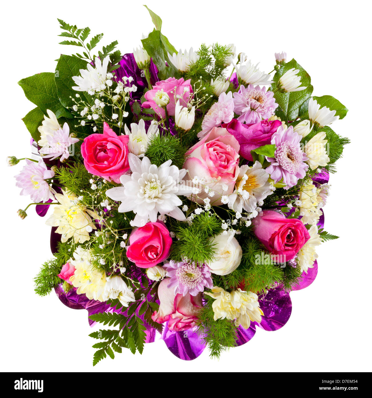 Top View of Beautiful Pink Bouquet in Wrapping Paper on White Background .  Bouquet of Pink Flowers in Pink Paper Stock Photo - Image of fresh,  celebration: 170013810