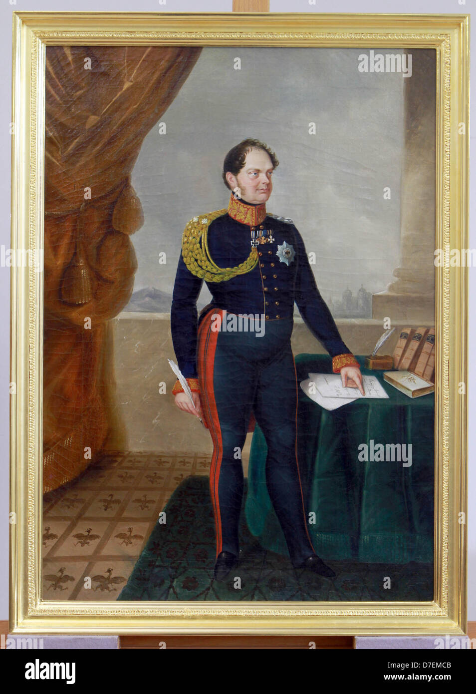 A freshly restaured painting of Frederick William IV of Prussia (1795-1861) is presented at Atelier Wenske & Jehmlich in Potsdam, Germany, 06 May 2013. The painting will join the permanent exhibition at Potsdam Museum after two months of restaurations. Photo: NESTOR BACHMANN Stock Photo