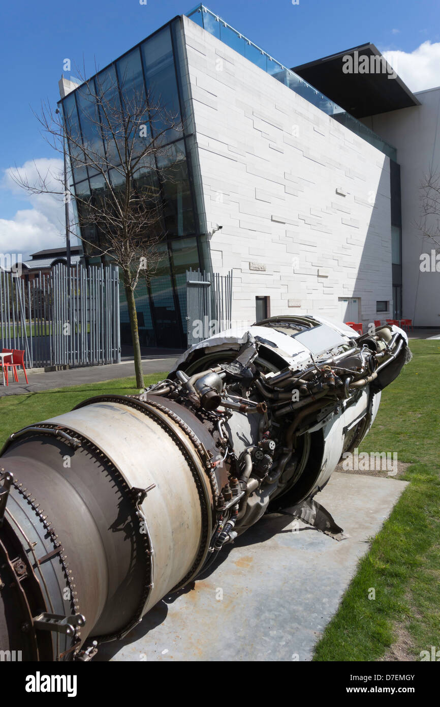 An art installation at MIMA by Richard Hiorms EC-135c aircraft engines represents a global desire for wellbeing and security Stock Photo