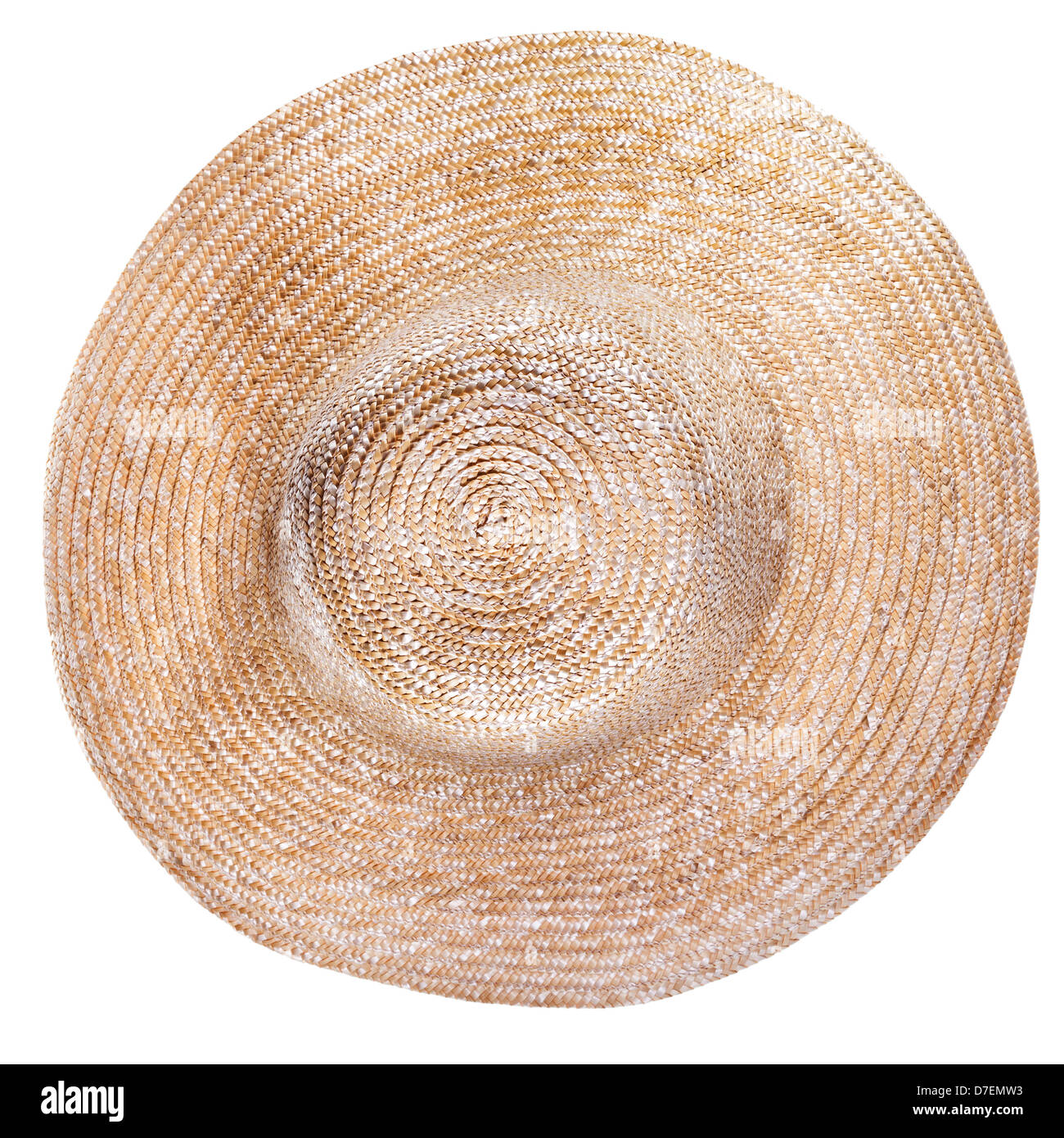 top view of country straw broad brim hat isolated on white background Stock Photo