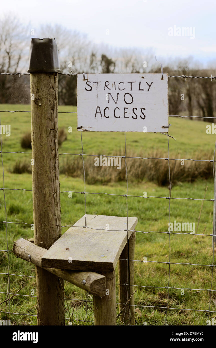 Stile over a fence with Strictly No Access Sign, Wales, UK. Stock Photo