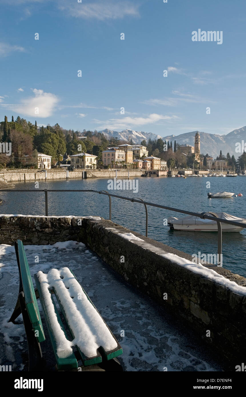 wintery scene in Tremezzo, Lake Como, Italy Stock Photo