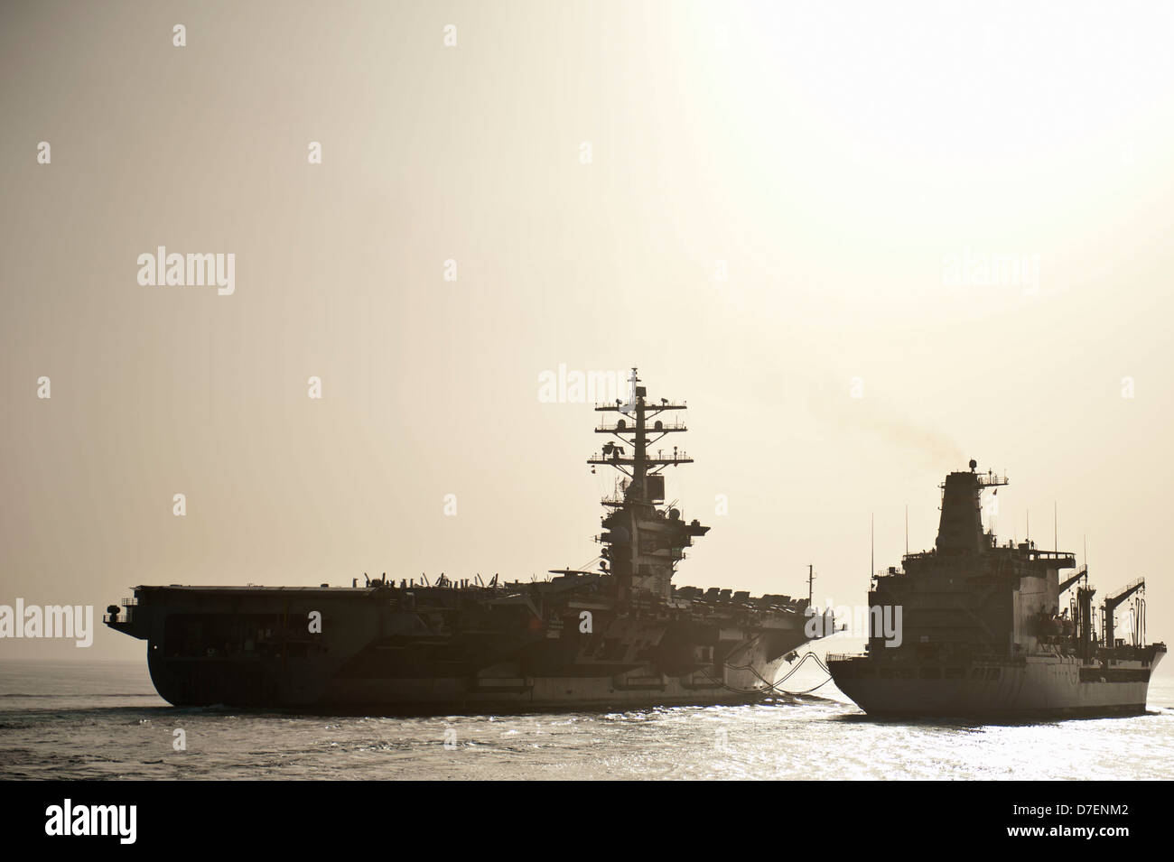USS Dwight D. Eisenhower resuplies. Stock Photo