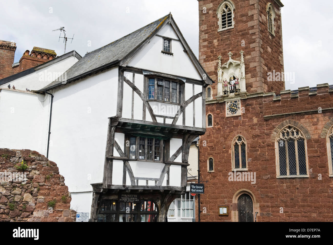 The House That Moved timber framed building next to  St Mary Steps church in Exeter Devon England UK Stock Photo