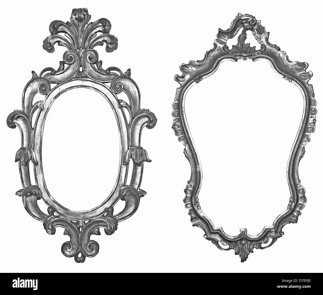 Old silver wooden frames for mirrors and tapestries Stock Photo