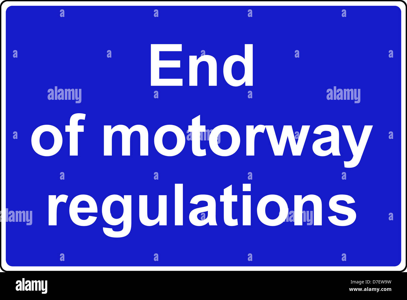 End of motorway regulations where the speed limit changes sign Stock Photo