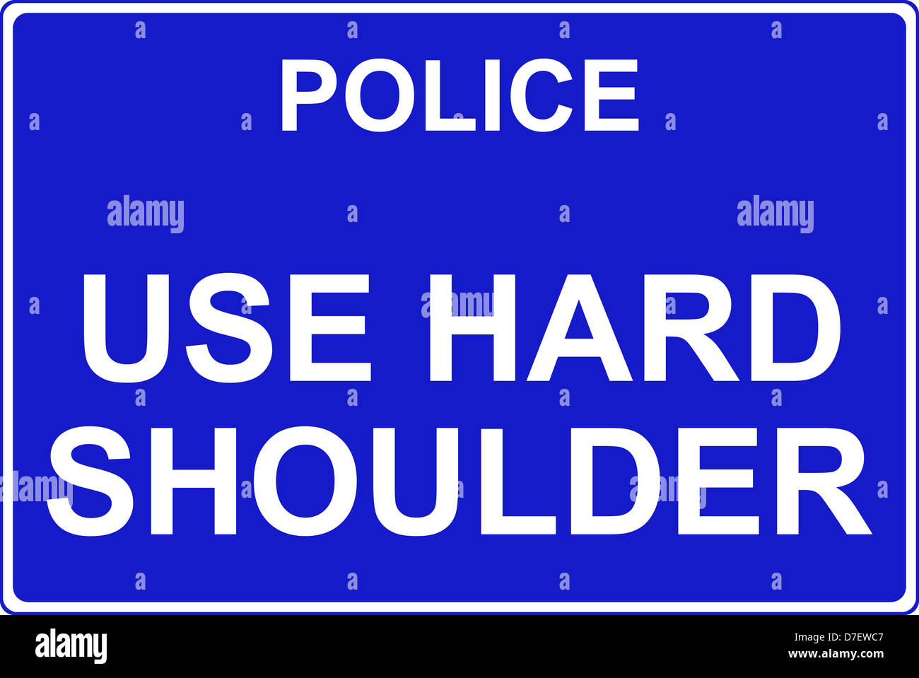 Police use hard shoulder when the vehicle has been in an accident or broken down motorway traffic safety sign Stock Photo