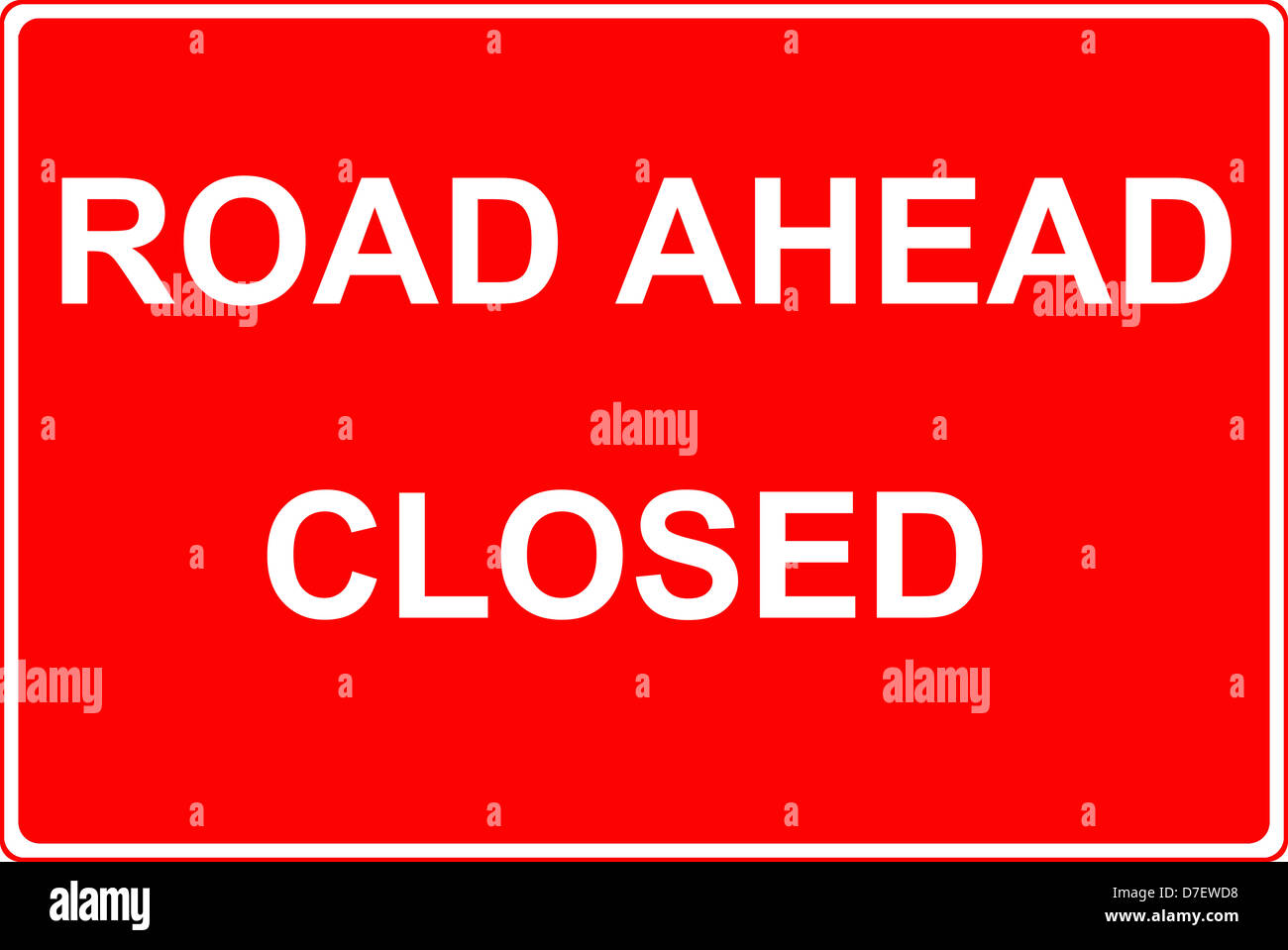 Road ahead closed while temporary repair work is being completed sign Stock Photo
