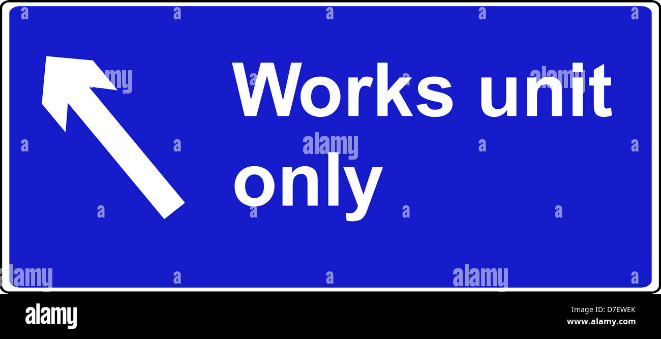Entrance for works traffic only on the motorway sign Stock Photo
