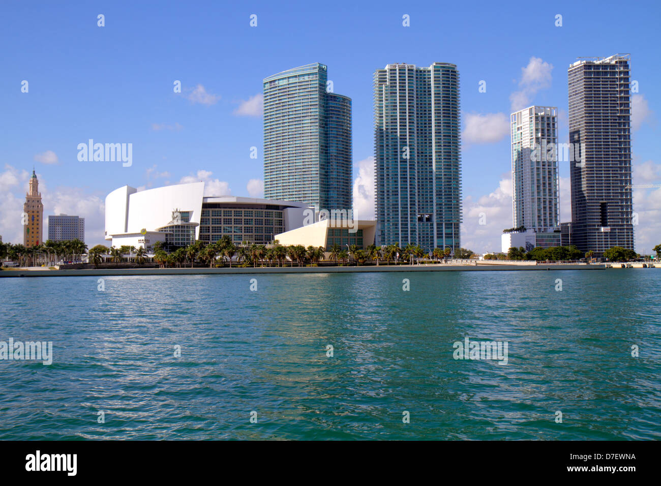 Miami Florida,Biscayne Bay,Biscayne Boulevard,skyline,water,skyscrapers,high rise skyscraper skyscrapers building buildings condominium residential ap Stock Photo