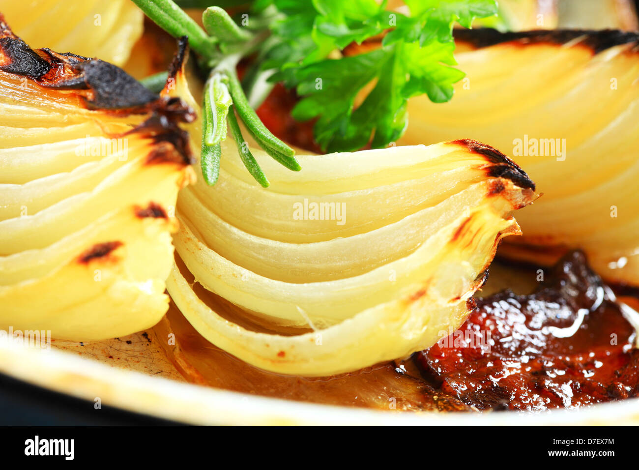 Pan roasted onion in a frying pan Stock Photo Alamy