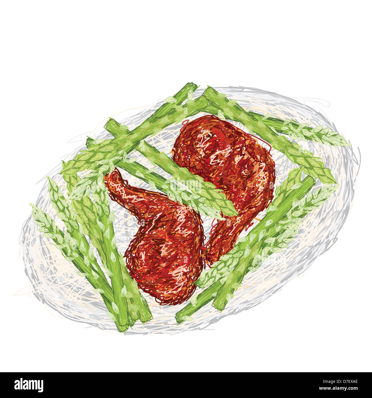 closeup illustration of a freshly cooked chicken barbecue on plate with